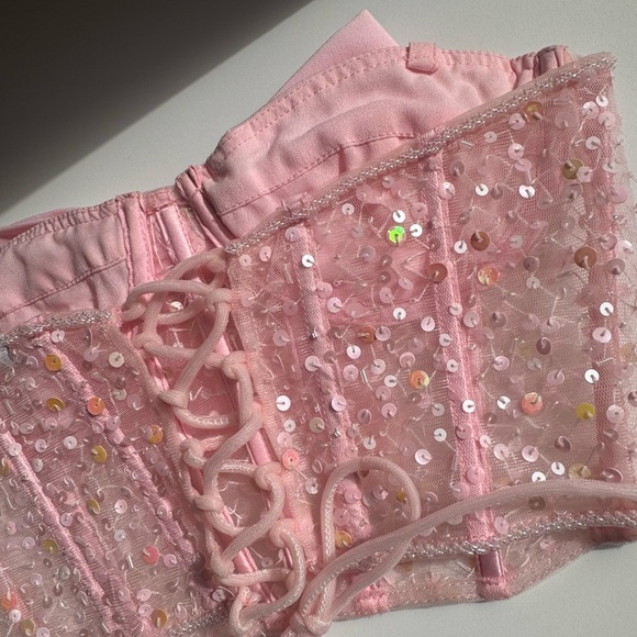 Baby Pink Sequin Tie-Back Bow Corset - Picture 7 of 11
